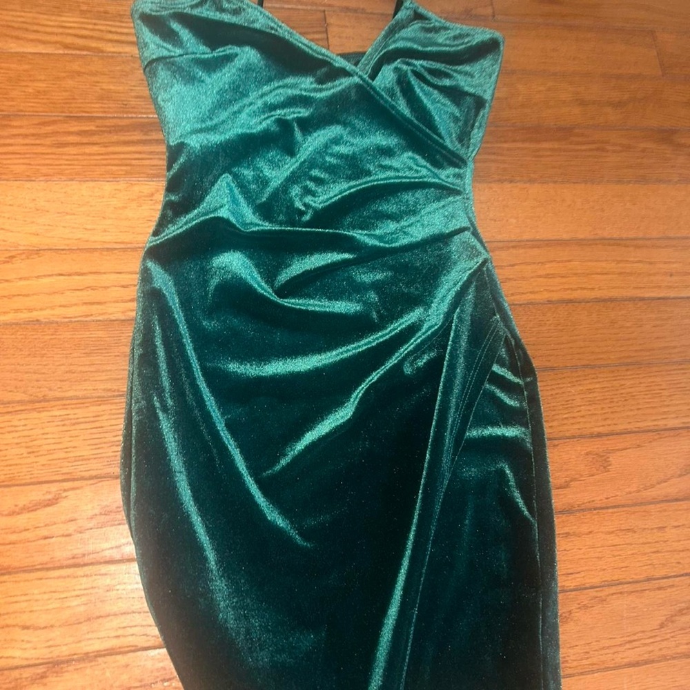 Windsor Asymmetrical Green Velvet Dress
